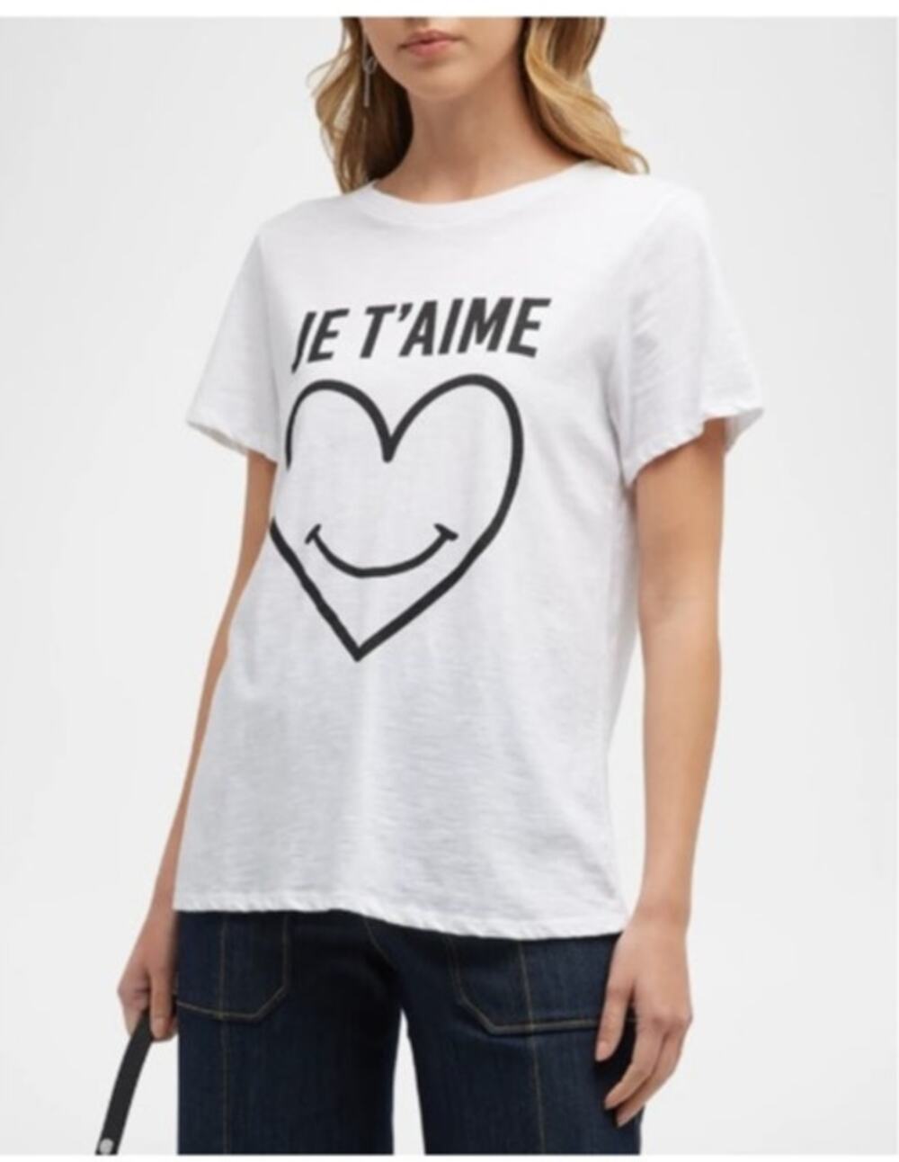 NEW CINQ a SEPT Smiling Heart Tee White Large T-shirt 'Je T'aime'